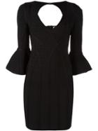 Hervé Léger Flared Sleeve Fitted Dress, Women's, Size: Xs, Black, Nylon/spandex/elastane/rayon