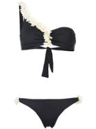 La Reveche Asymmetric Floral Bikini - Black