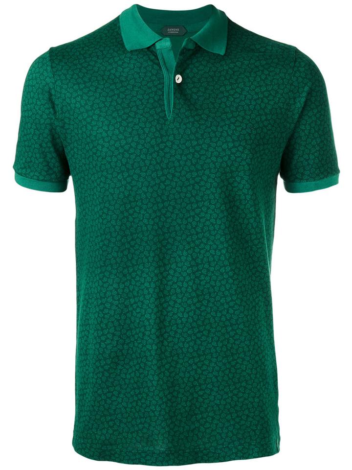 Zanone Floral Polo Shirt, Men's, Size: Large, Green, Cotton