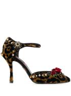 Dolce & Gabbana Leopard Print Crystal Sandals - Brown