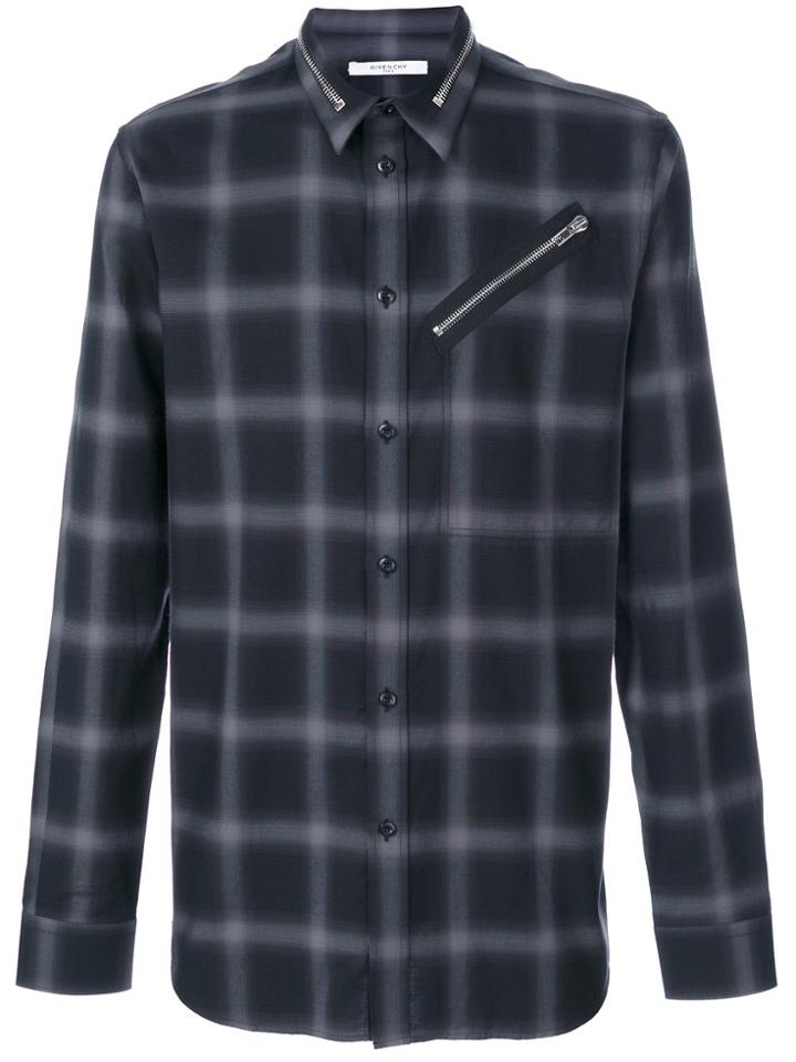 Givenchy Zip Detail Checked Shirt - Black
