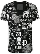 Philipp Plein Logo Print V-neck T-shirt, Men's, Size: Large, Black, Cotton