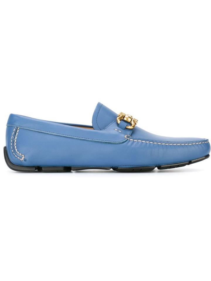 Salvatore Ferragamo Gancini Buckle Loafers, Men's, Size: 6, Blue, Calf Leather/leather/rubber