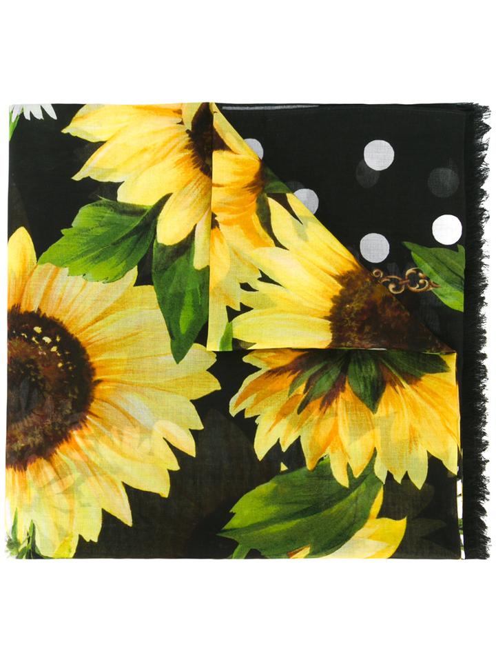 Dolce & Gabbana Sunflower Polka Dot Scarf, Women's, Black, Cotton