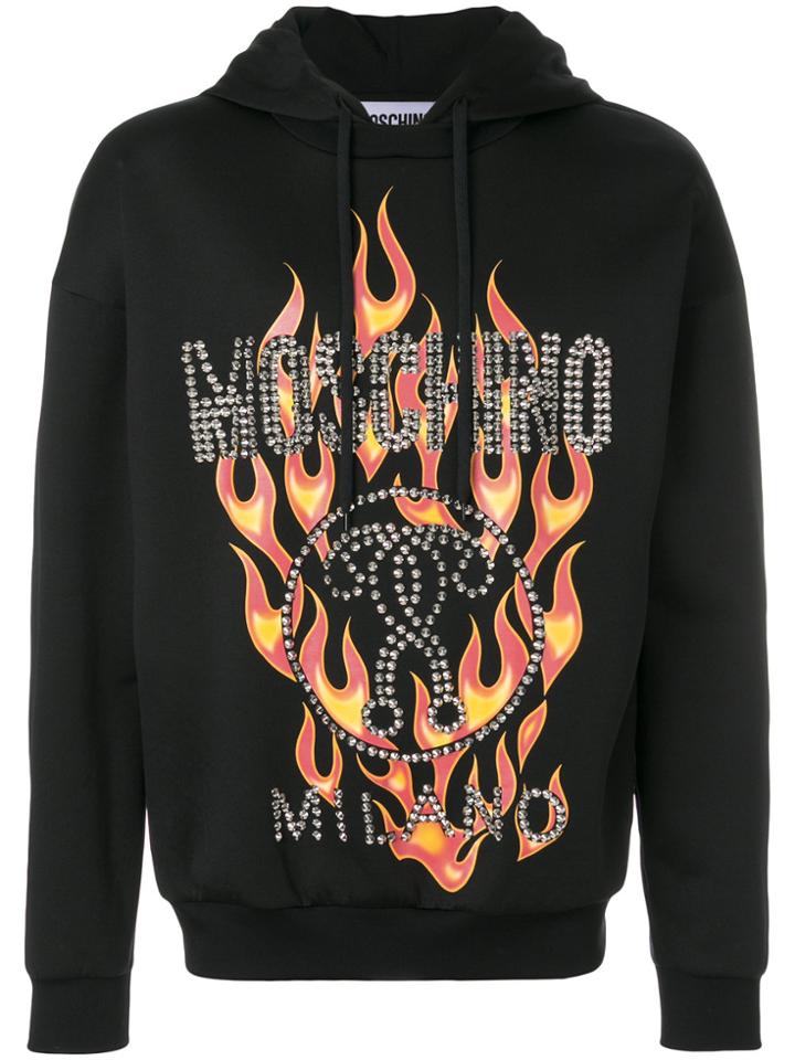 Moschino Fired Printed Hoodie - Black