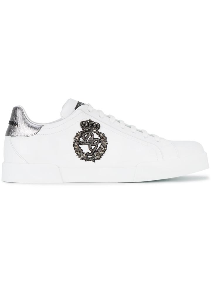 Dolce & Gabbana Portofino Crest Appliqué Neakers - White