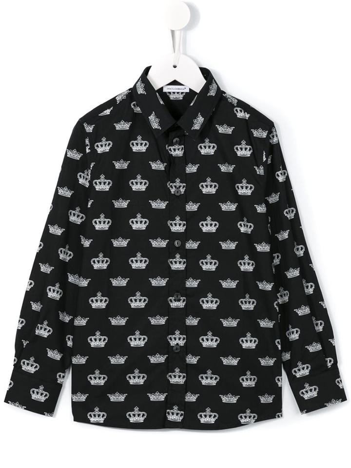Dolce & Gabbana Kids Crown Print Shirt, Boy's, Size: 8 Yrs, Black