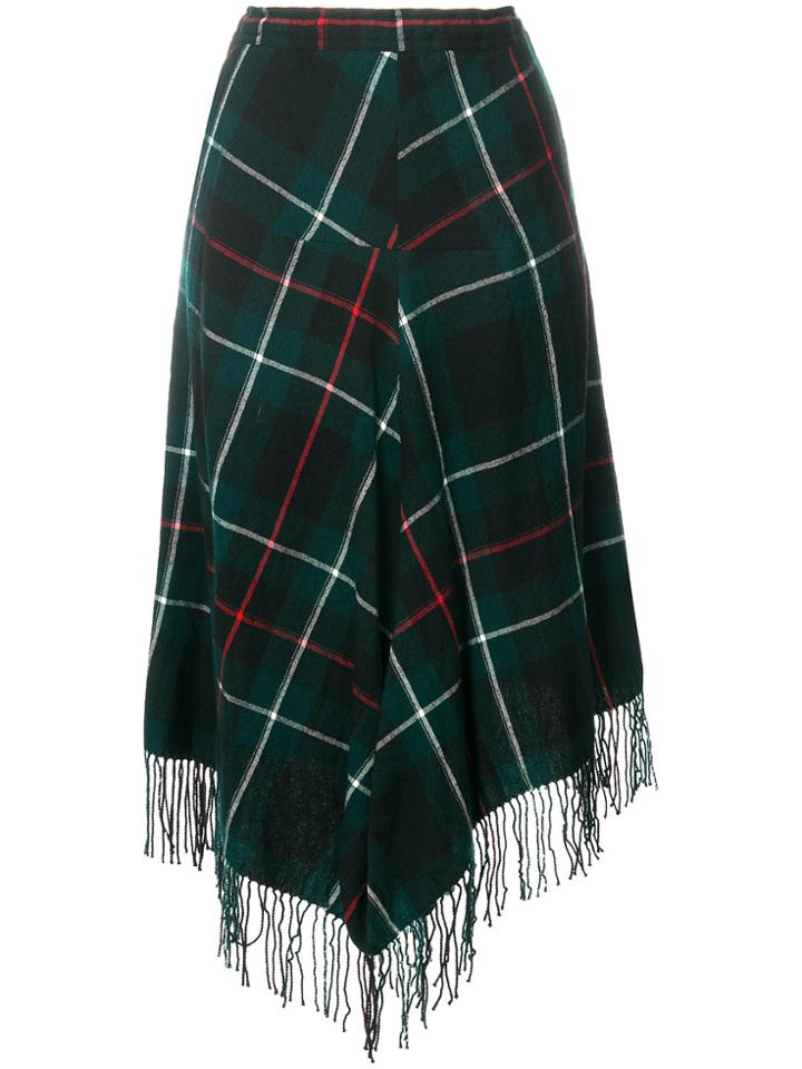 Y's Checked Tassel Detail Skirt - Green