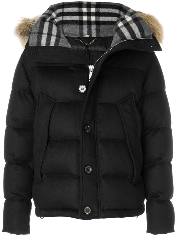 Burberry Fur Trim Puffer Jacket - Black