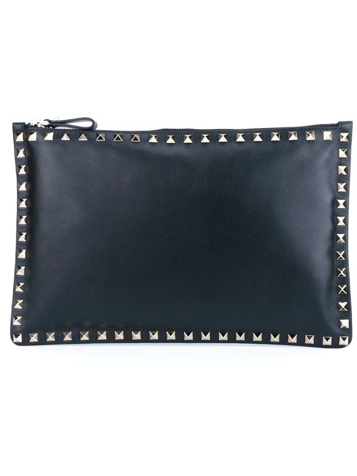 Valentino 'rockstud' Clutch, Women's, Black, Calf Leather/polyamide