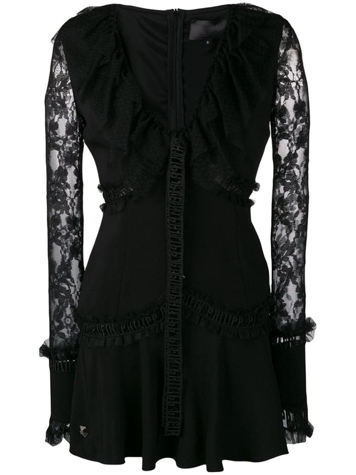 Philipp Plein Lace Panelled Mini Dress - Black