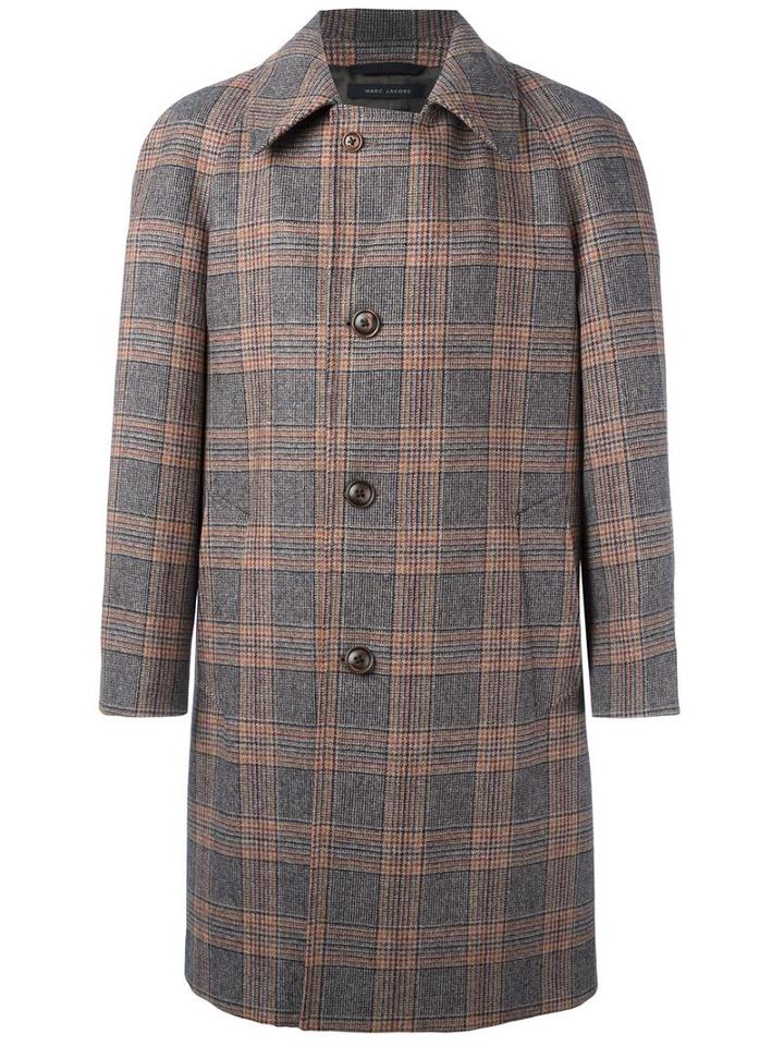 Marc Jacobs Tartan Buttoned Coat, Men's, Size: 46, Virgin Wool/viscose/cotton