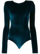 Alexandre Vauthier Long-sleeved Velvet Bodysuit - Blue