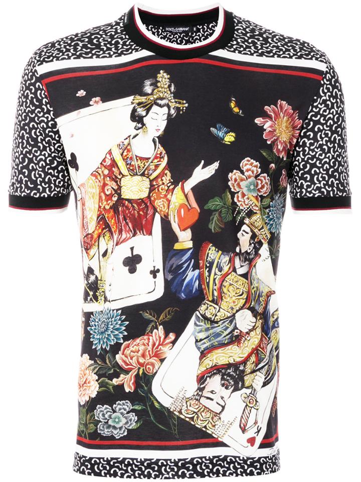Dolce & Gabbana Geisha And Cards-print T-shirt - Black