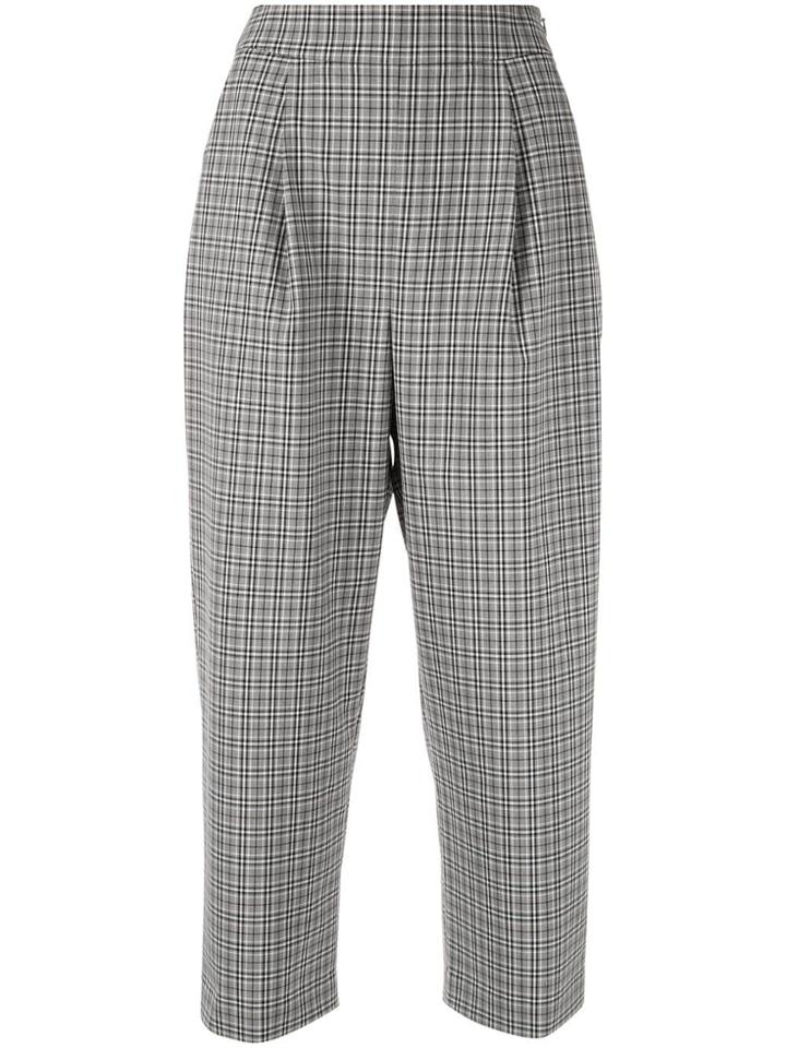 Ballsey Cropped Plaid Trousers - Black