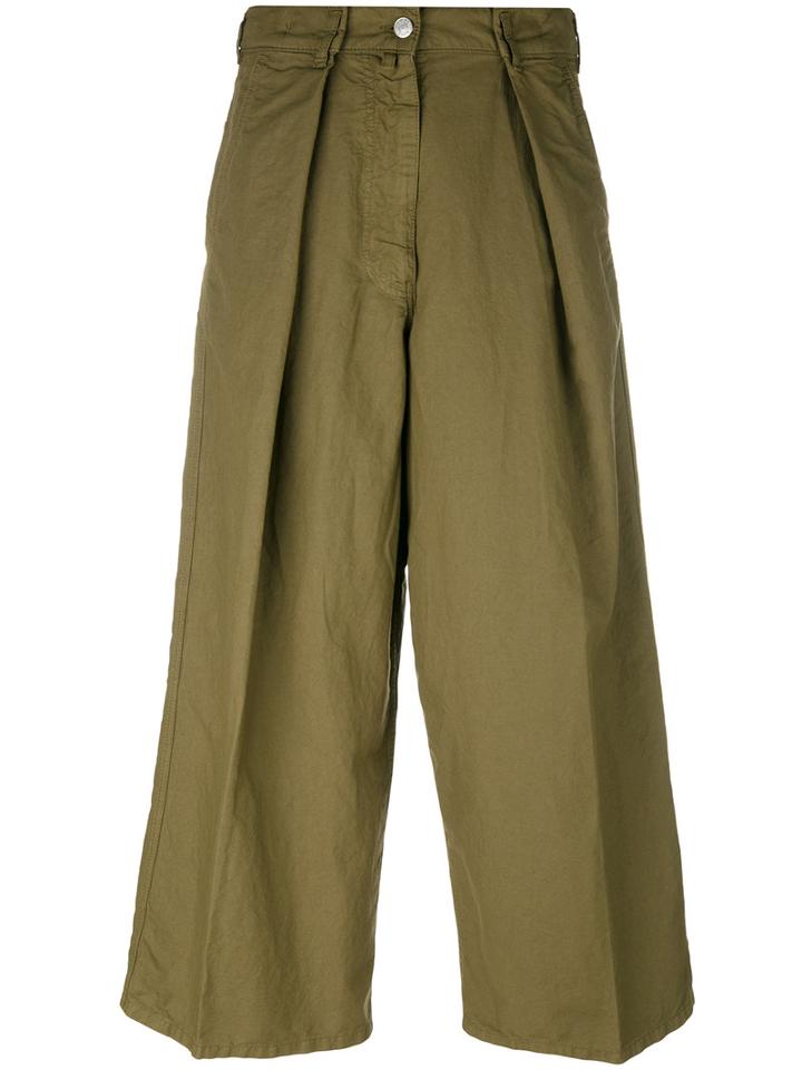 Dries Van Noten - Cropped Trousers - Women - Cotton/linen/flax - 36, Women's, Green, Cotton/linen/flax