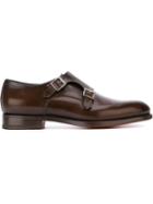 Santoni Monk Strap Shoes, Men's, Size: 7, Brown, Calf Leather/leather