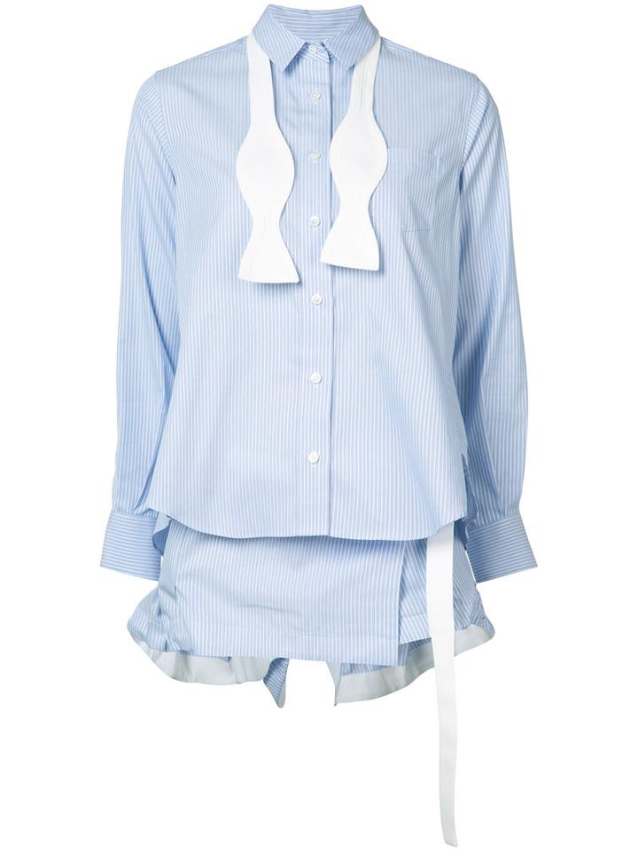 Sacai Pinstripe Layered Tuxedo Bow Shirt, Women's, Size: 1, Blue, Cotton/polyester