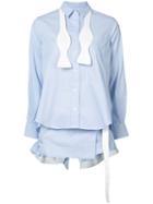 Sacai Pinstripe Layered Tuxedo Bow Shirt, Women's, Size: 1, Blue, Cotton/polyester