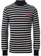 Comme Des Garçons Play Embroidered Heart Striped Sweater - Blue