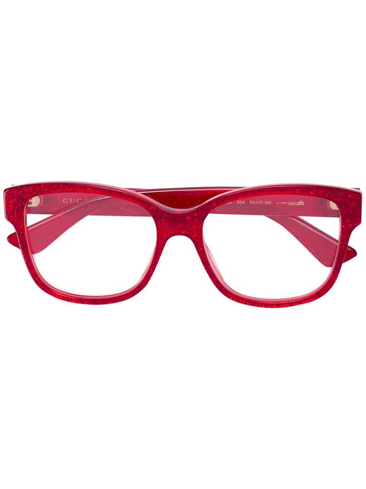 Gucci Eyewear - Transparent Glitter Rectangular Glasses - Women - Acetate - 54, Red, Acetate
