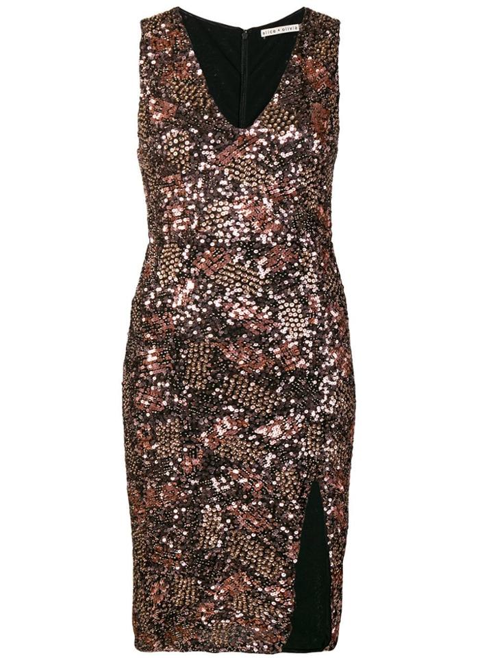 Alice+olivia Embellished Side Slit Dress - Gold