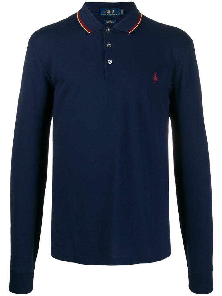 Polo Ralph Lauren Logo Embroidered Long-sleeve Polo Top - Blue