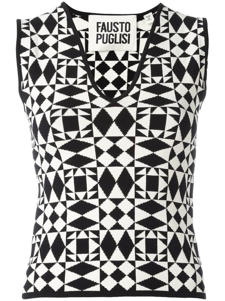 Fausto Puglisi Geometric Pattern Knitted Tank, Women's, Size: 46, Black, Viscose/polyimide