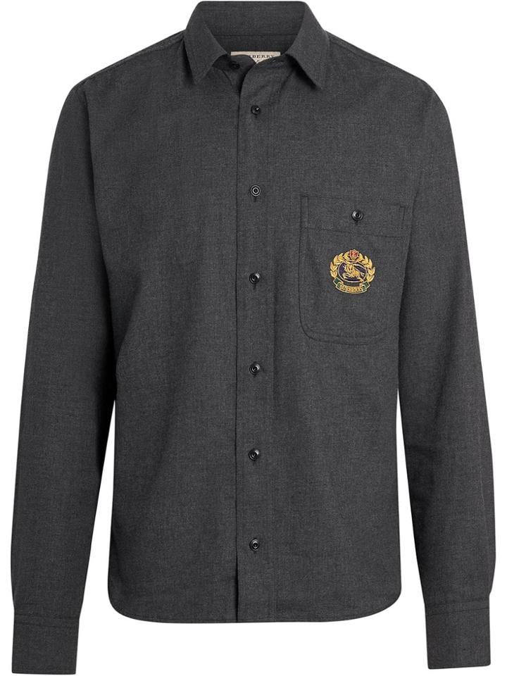 Burberry Embroidered Crest Flannel Shirt - Grey