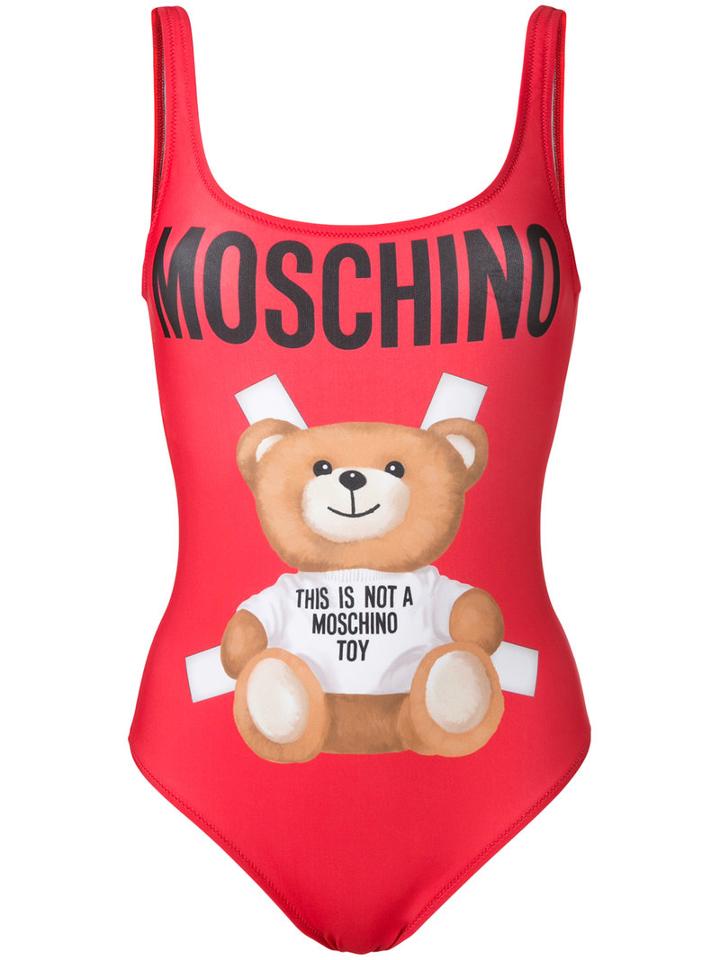 Moschino Teddy Bear Swimsuit, Women's, Size: 44, Red, Polyester/spandex/elastane