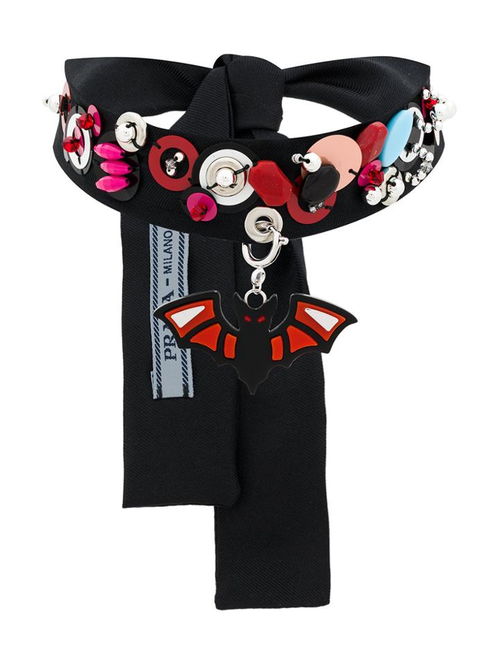 Prada Bat Embellished Printed Necklace - Black