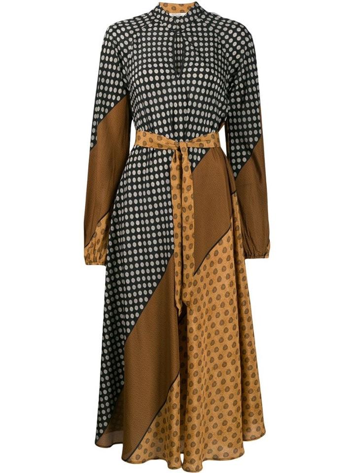Mes Demoiselles Contrast Print Midi Dress - Brown