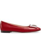 Gucci Leather Ballet Flat With Crystal G Detail - Red