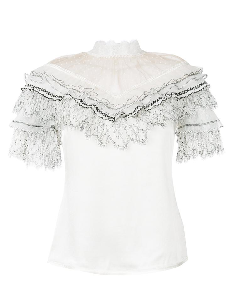 Self-portrait Ruffled Bib Blouse - White