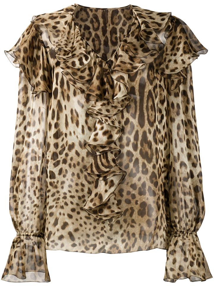 Dolce & Gabbana Leopard Print Ruffle Blouse - Brown
