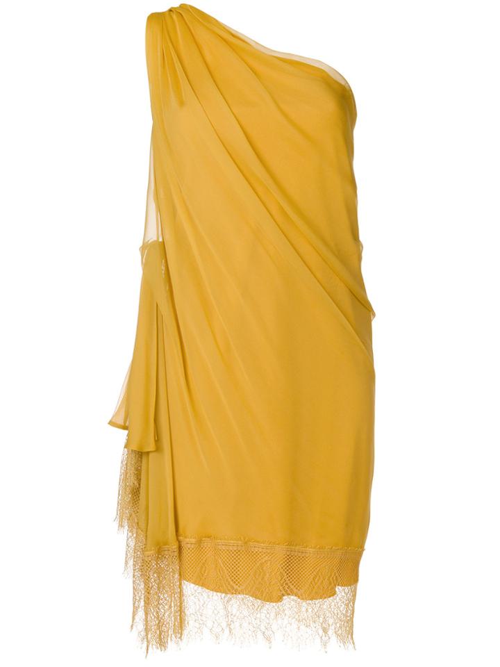 Alberta Ferretti Lace Trim One-shoulder Dress - Yellow & Orange