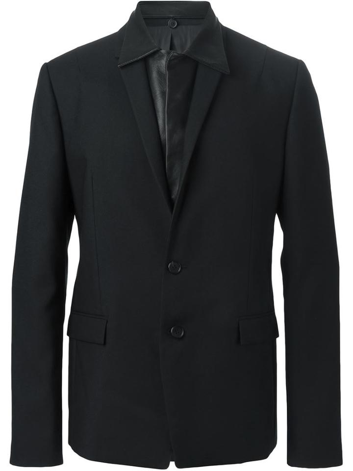 Juun.j Detachable Leather Panel Blazer, Men's, Size: 50, Black, Leather/polyester/wool