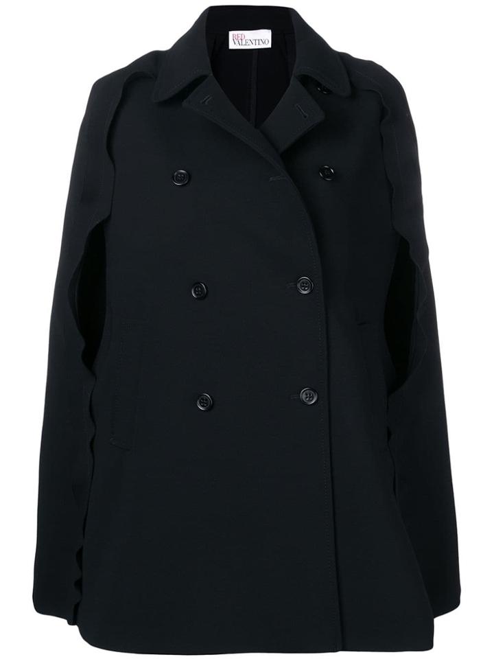 Red Valentino Double Breasted Ruffle Cape - Black