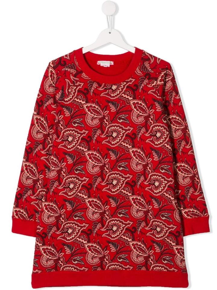 Bonpoint Teen Paisley Print Sweatshirt Dress - Red