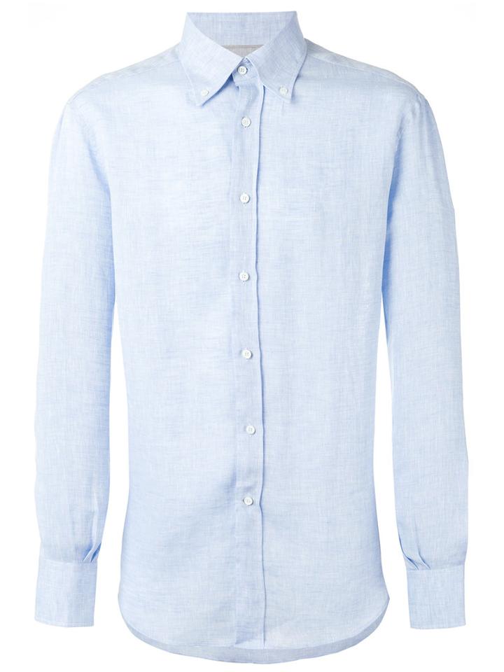 Brunello Cucinelli Buttoned Down Collar Shirt, Men's, Size: Xxxl, Blue, Cotton/linen/flax
