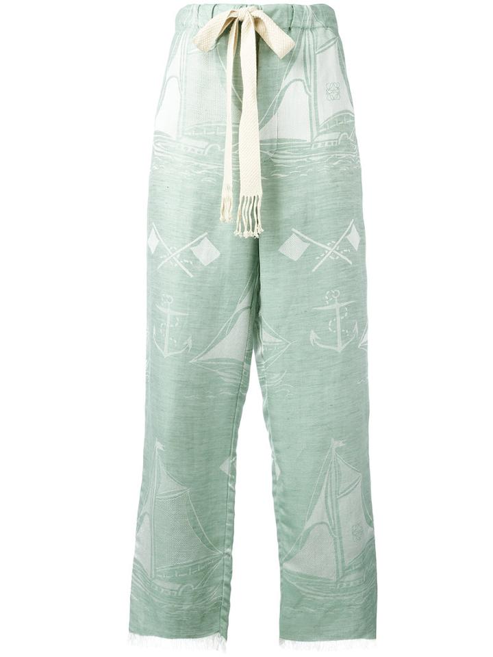 Loewe Boat Pattern Drawstring Trousers, Women's, Size: Small, Green, Silk/cotton/linen/flax