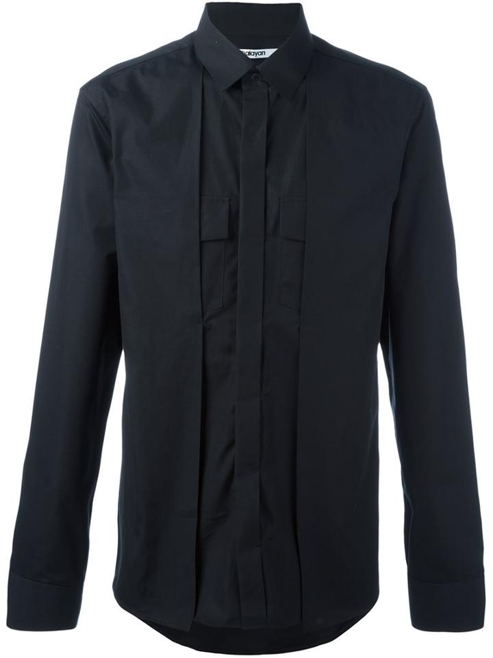 Chalayan Pleat Front Shirt, Men's, Size: 52, Black, Cotton