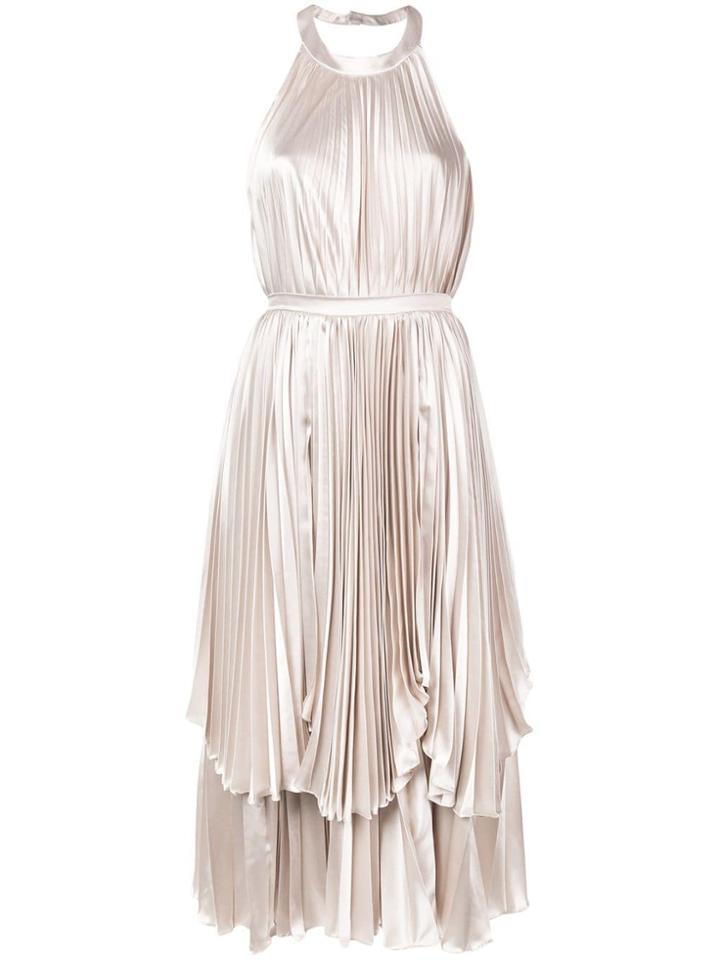 Parlor Pleated Halterneck Dress - Neutrals