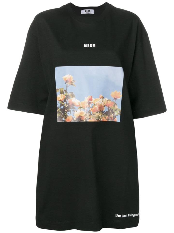 Msgm Oversized Graphic T-shirt Dress - Black