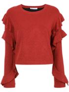 Nk Ruffled Knit Blouse - Red