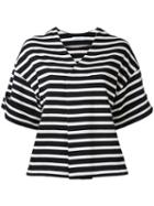 En Route - Striped V-neck T-shirt - Women - Cotton - One Size, Black, Cotton