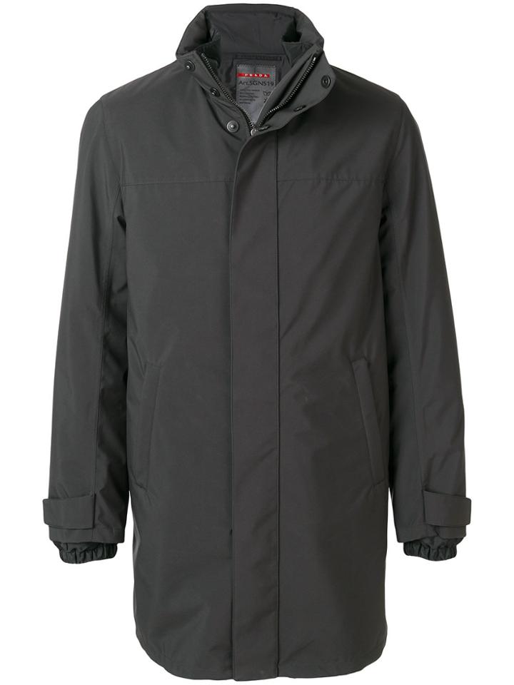 Prada Logo Detail Padded Coat - Grey