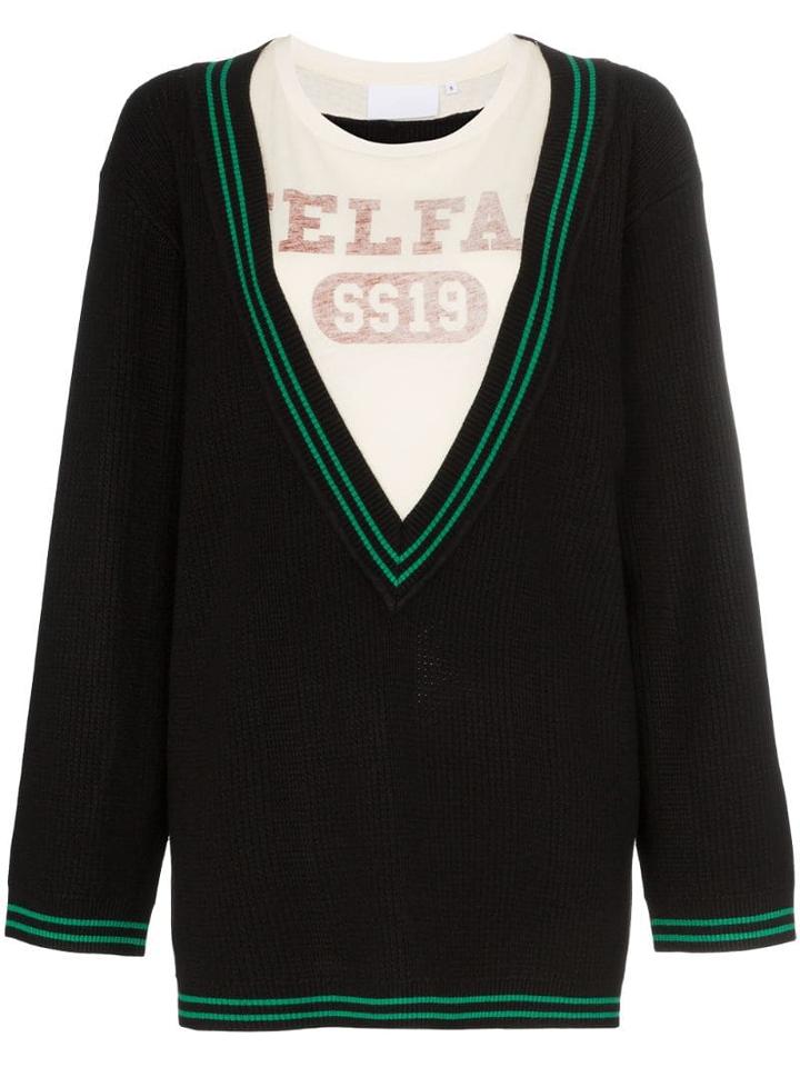 Telfar Logo-print Layered V-neck Sweater - Black