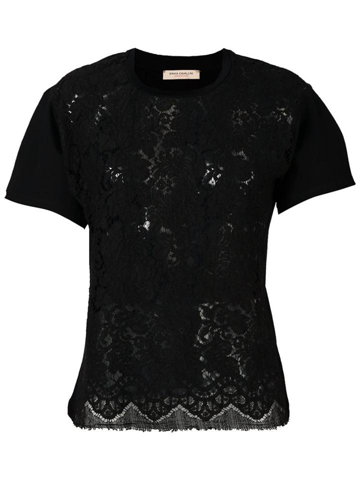 Erika Cavallini Lace T-shirt, Women's, Size: 44, Black, Cotton/viscose/polyamide