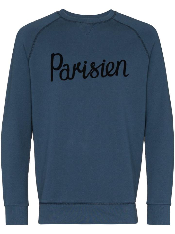 Maison Kitsuné Parisien Flocked Cotton Sweatshirt - Blue
